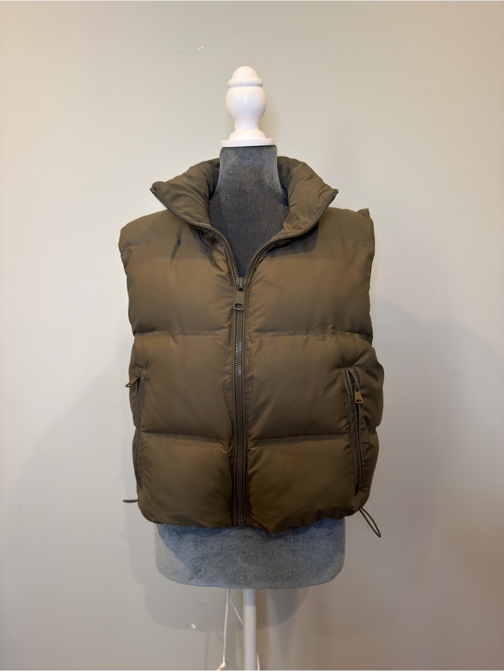 Zara Olive Green Quilted Puffer Vest